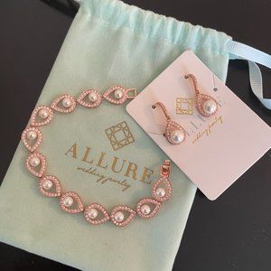 Rose Gold Bracelet and Earring Jewelry Set with pearls